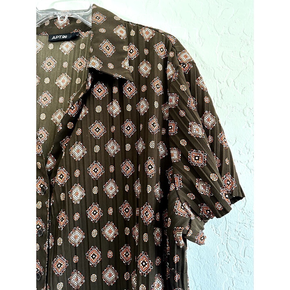 Apt 9 Woman's Vintage Y2K Top Size‎ 2X Brown Short Sleeve Ruffle Crinkle 2000s - Picture 10 of 15